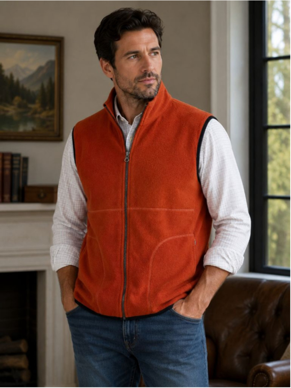 IZOD Orange Fleece Full-Zip Vest with Black Trim Men’s Size L